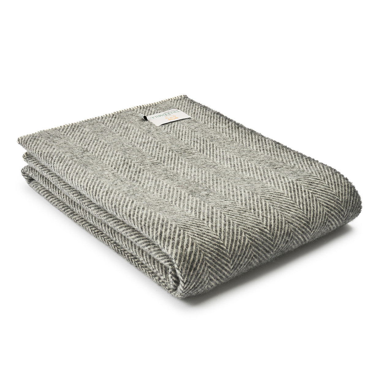 Wool throw - Fishbone with blanket stitch Slate
